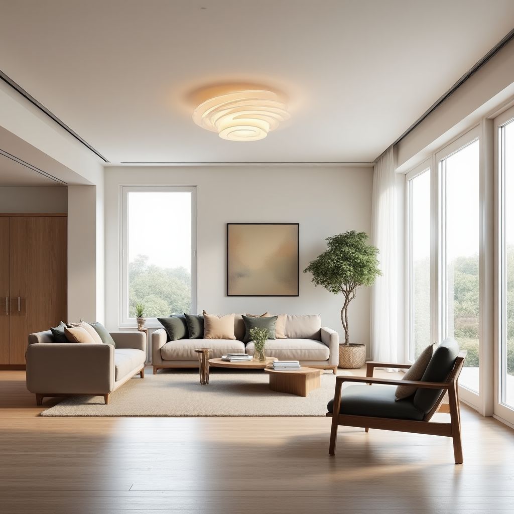 Salon contemporain avec éléments asymétriques