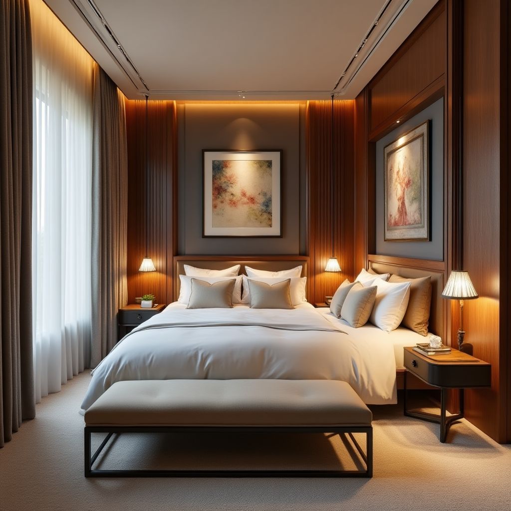 Chambre d'hôtel boutique avec détails luxueux