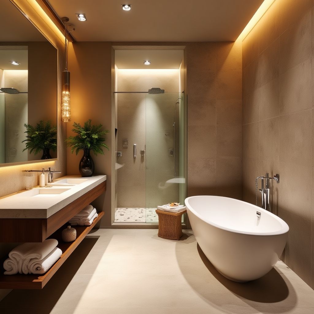 Salle de bain spa avec matériaux naturels