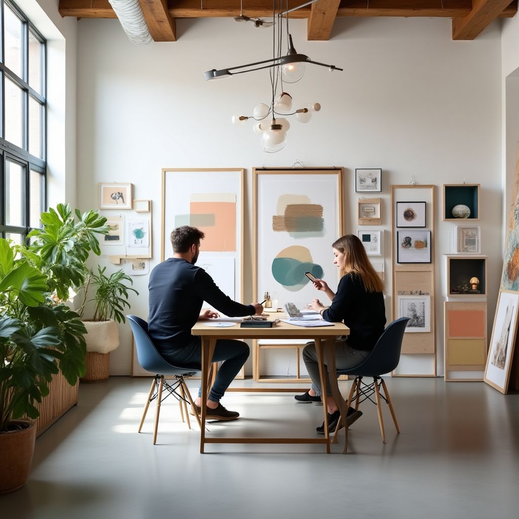 Studio de design d'intérieur moderne avec des designers au travail